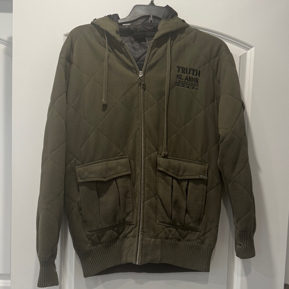 Truth Olive Quilted Zip Hoodie Jacket